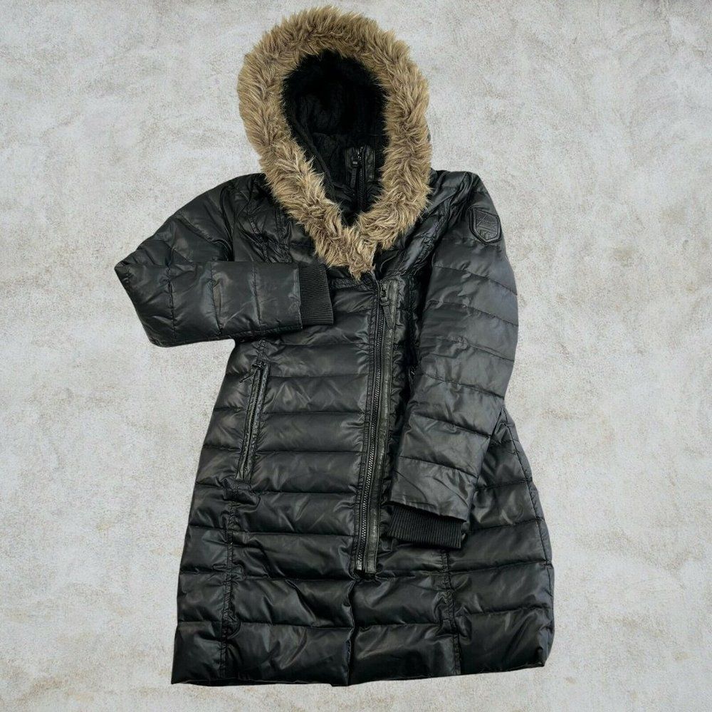 RUDSAK ATELIER NOIR Caroline Jacket Puffer Down Black Coat Faux Fur Trim Hood PS - Picture 2 of 11